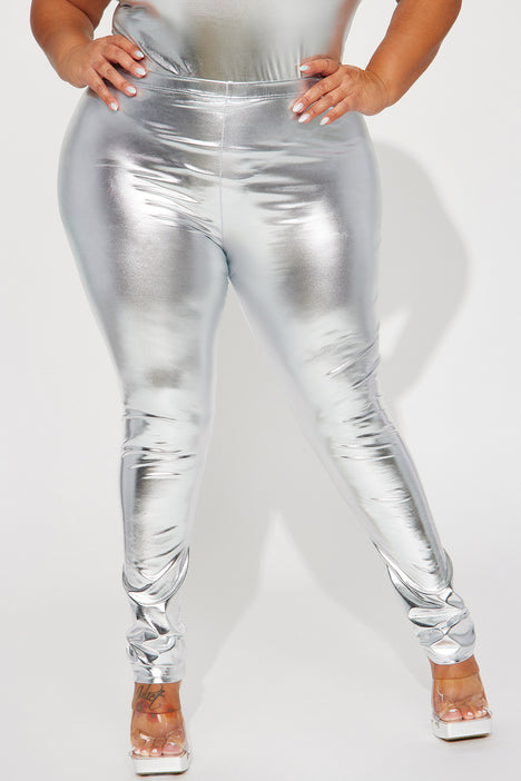 Just FYI Silver Metallic Leggings - silver / XXS