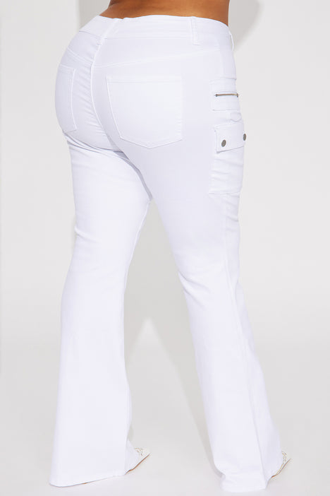 Major Flex Stretch Cargo Flare Jeans - White