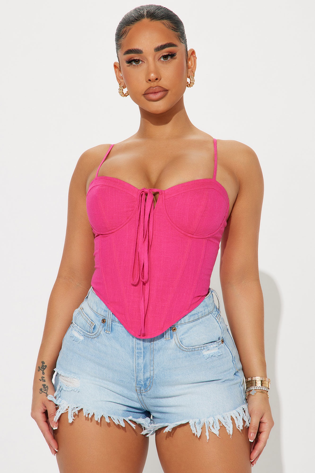 Tell Me A Secret Linen Corset Top - Hot Pink