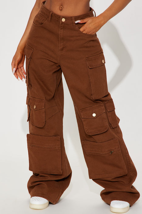 Tall Lily High Rise Cargo Jeans - Brown