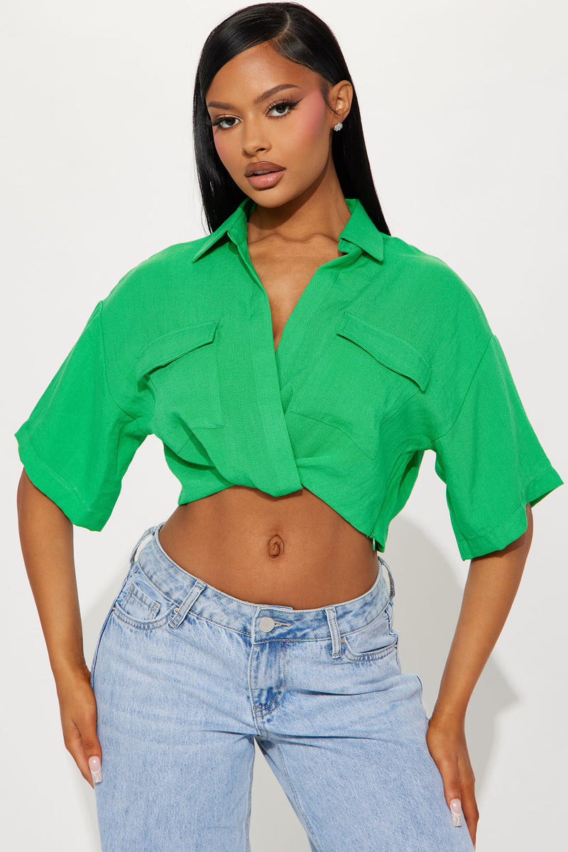 In The Right Zone Linen Top - Kelly Green | Fashion Nova, Shirts ...