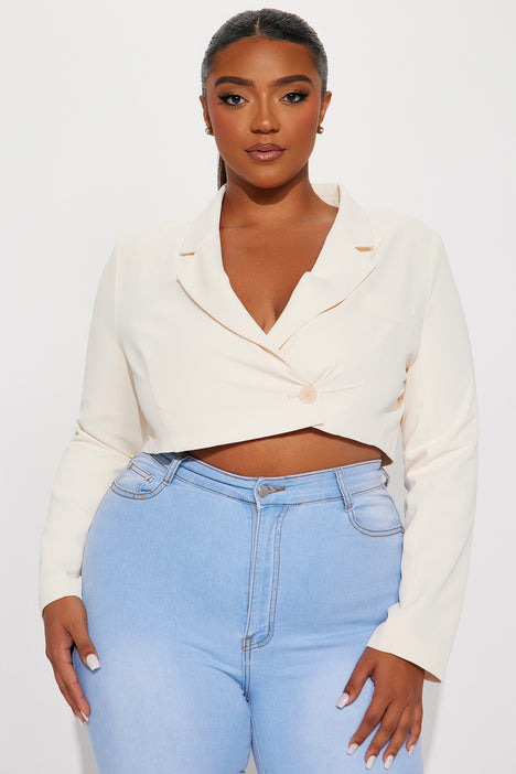 Cassie Cropped Blazer - Cream, Fashion Nova, Jackets & Coats