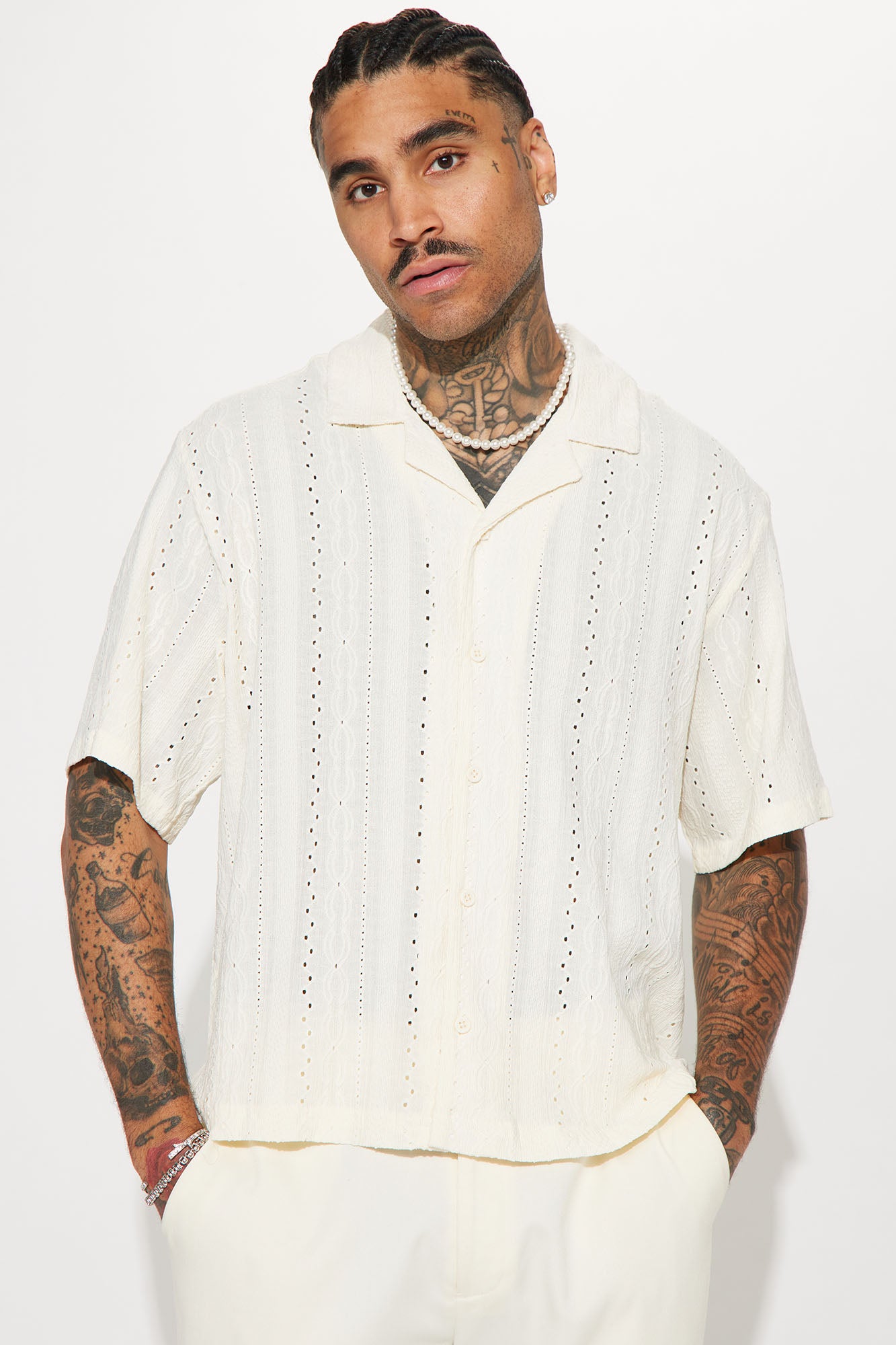 Meant For You Jacquard Short Sleeve Button Up - Cream | Fashion