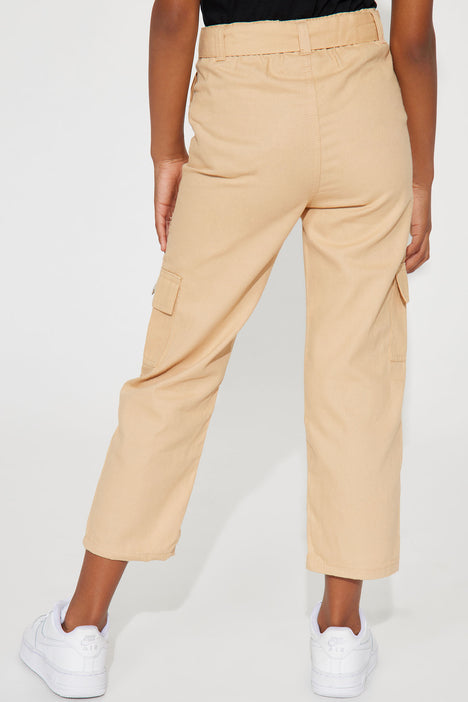 Mini Twill Belted And Ruched Ankle Cargo Pants - Khaki, Fashion Nova, Kids  Pants & Jeans