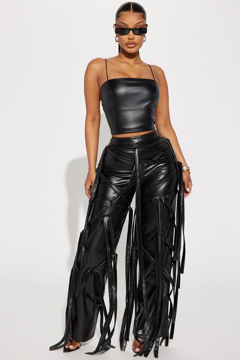 Favorite Game Faux Leather Top - Black