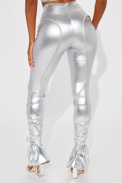 Push The Button Metallic PU Pants Silver | White Fox Boutique