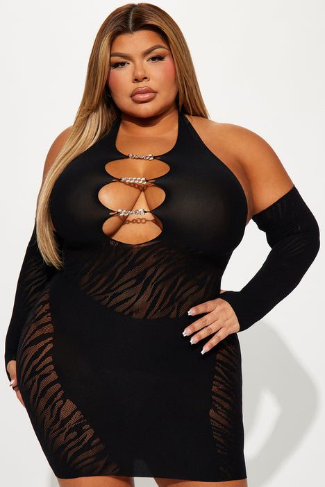 Plus Size Women See-Through Lace Bodycon Dress - The Little Connection