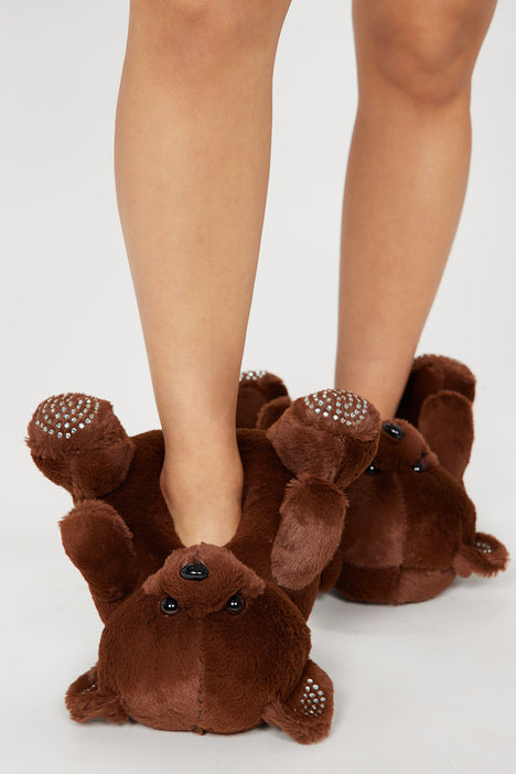 Be My Sparkle Teddy Bear Slippers - Brown