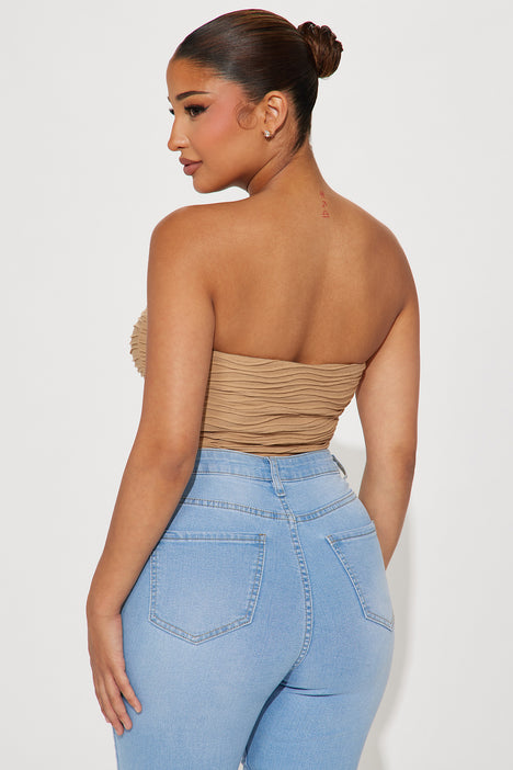 Textured Cut Out Bodysuit - Taupe