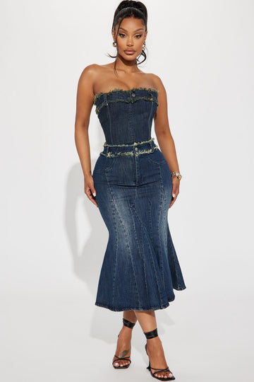 Lani Denim Corset Top - Medium Wash, Fashion Nova, Shirts & Blouses