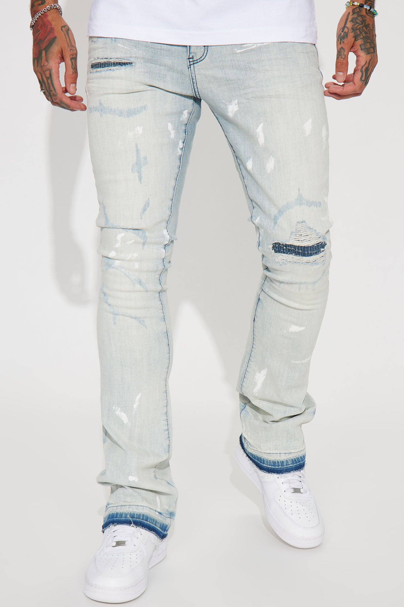 Go With It Stacked Skinny Flared Jeans - Light Blue Wash, Fashion Nova, Mens  Jeans