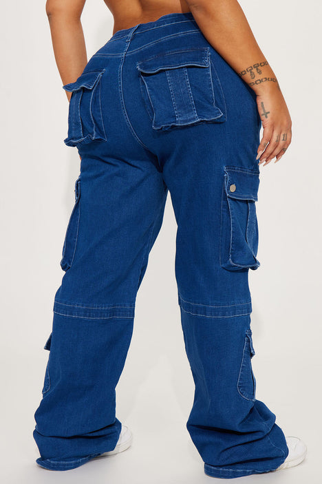 UTILITY JEANS WITH POCKETS - Mid-blue