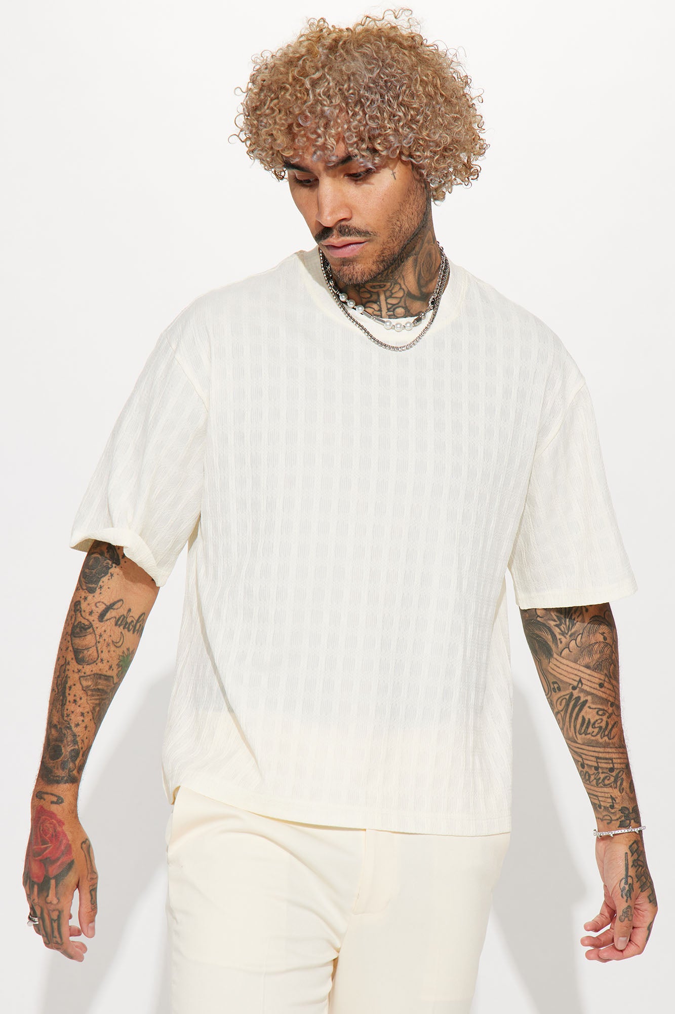 Checkmate Textured Short Sleeve Tee - Cream | Fashion Nova, Mens