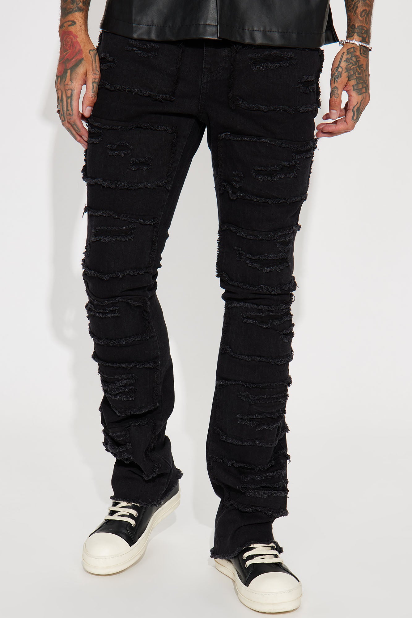 Ripped Fringe Flare Jeans – NoirBlk