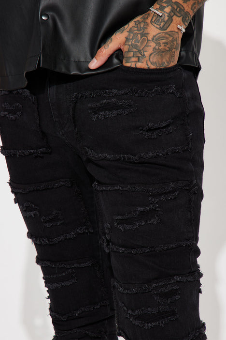 Carried Cargo Stacked Skinny Flared Jeans - Black