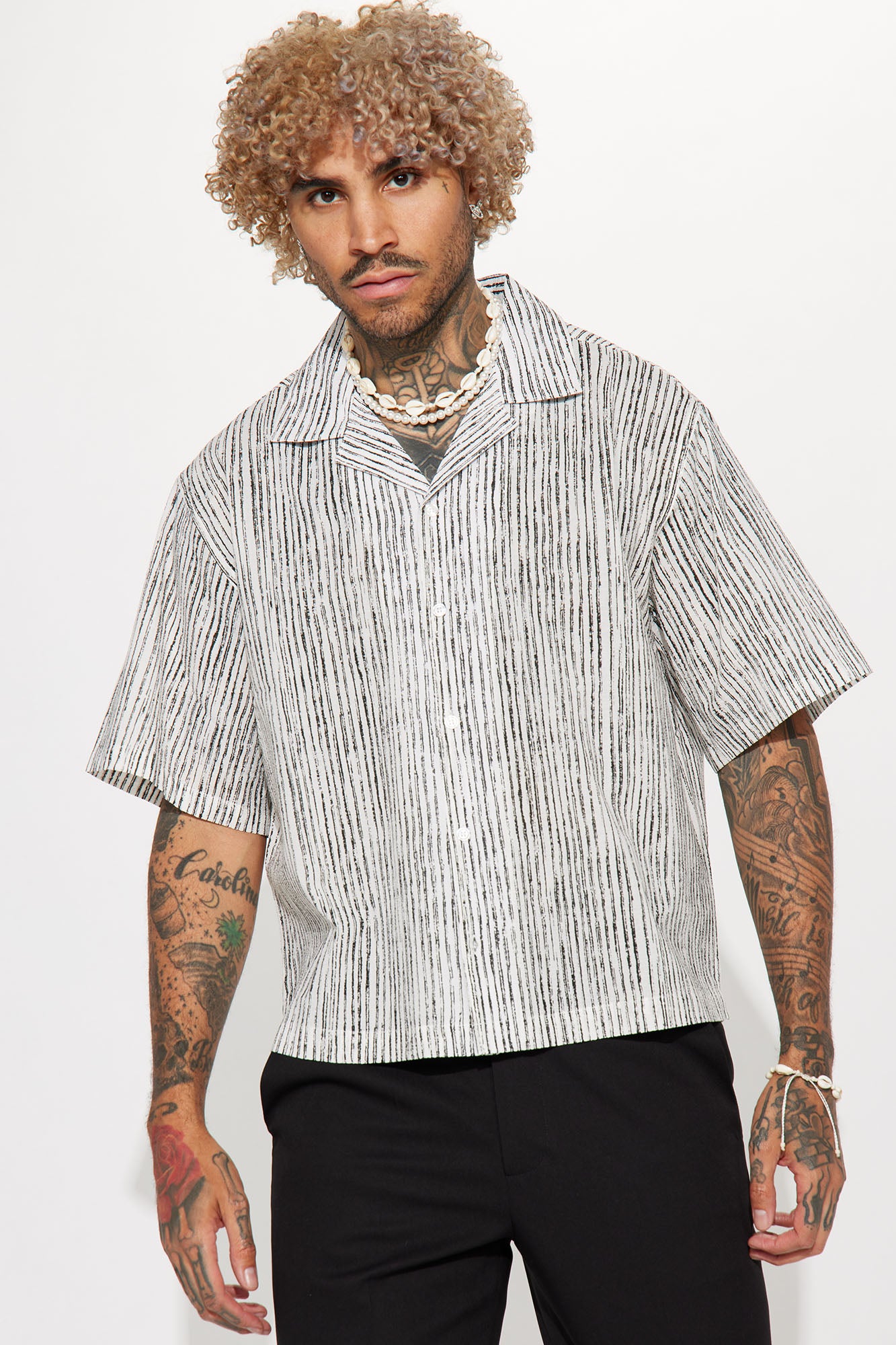 Blurred Lines Textured Button Up Shirt - White