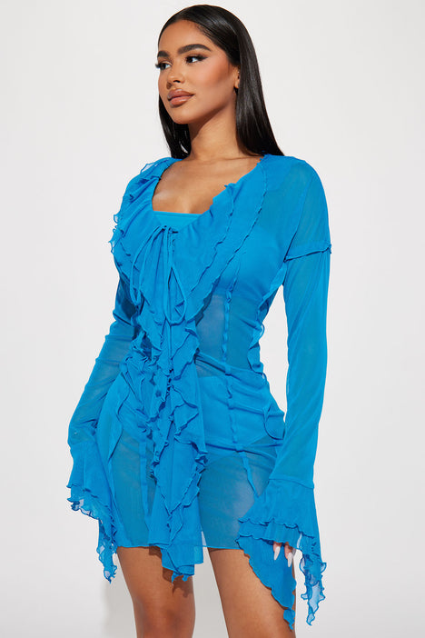Leena Mesh Mini Dress - Turquoise