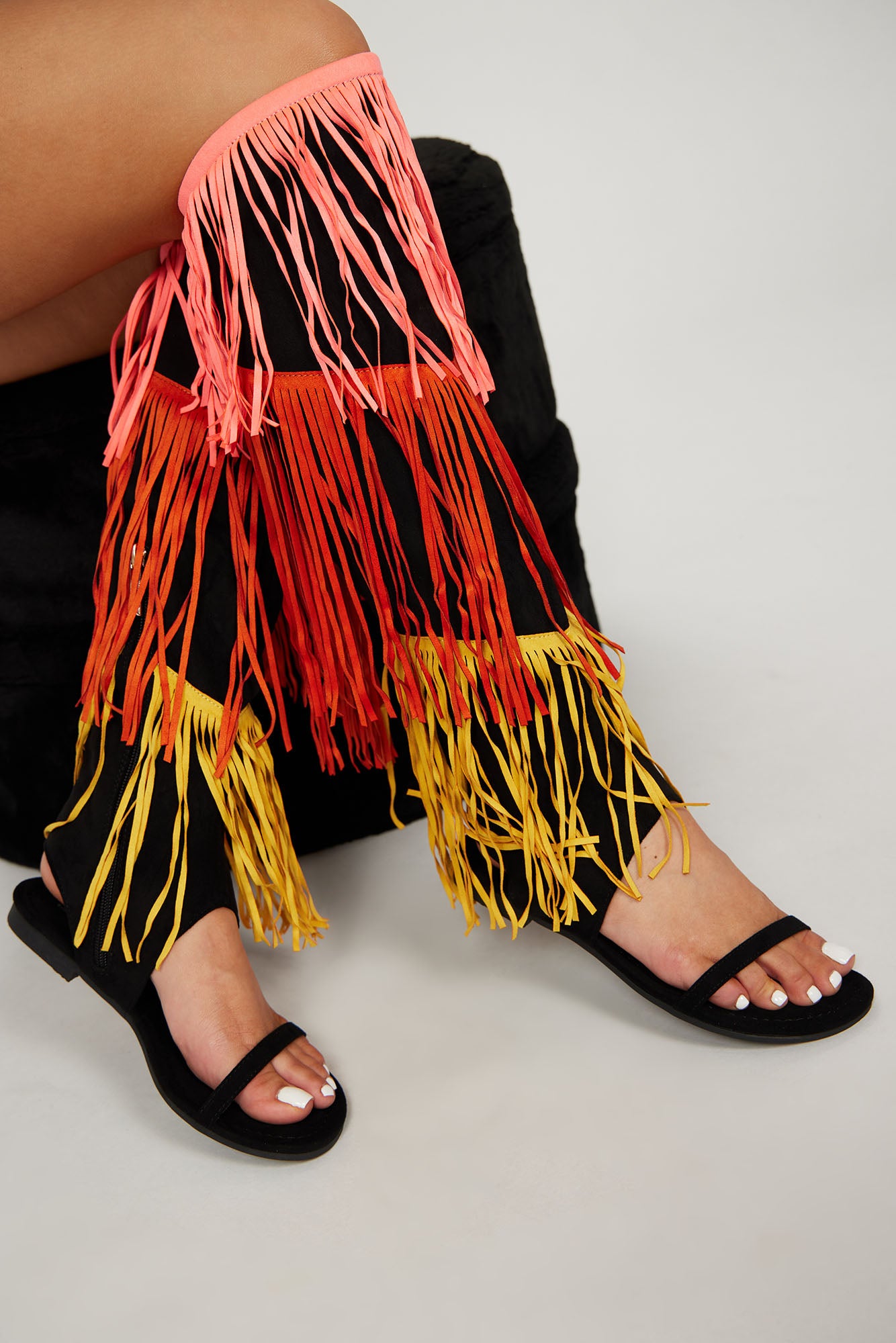 Women Fringe Tassel Flat Roman Sandals Faux Suede High Top Summer Clip Toe  Shoes | eBay