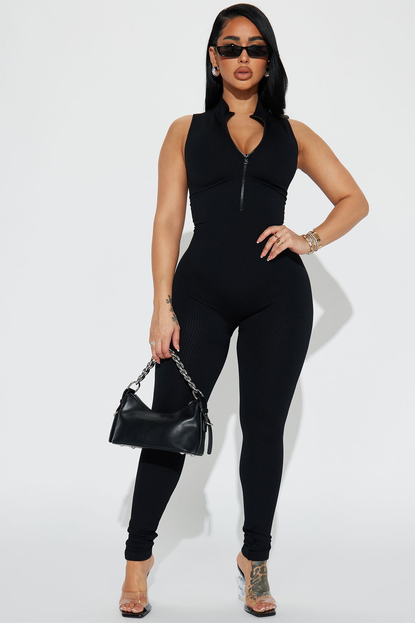 Seamless Ribbed Zip-Up Jumpsuit