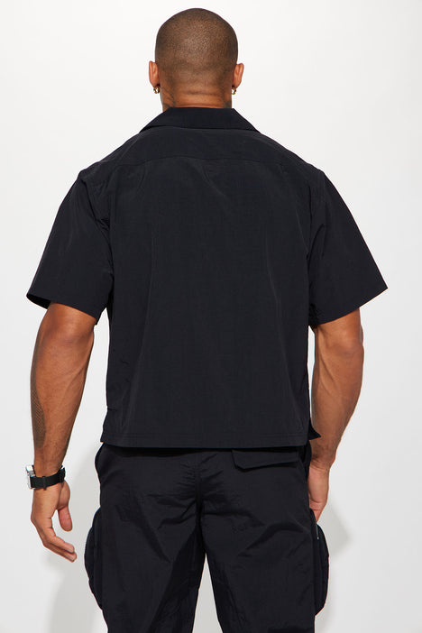 Upstream Nylon Utility Short Sleeve Button Up - Black | Fashion