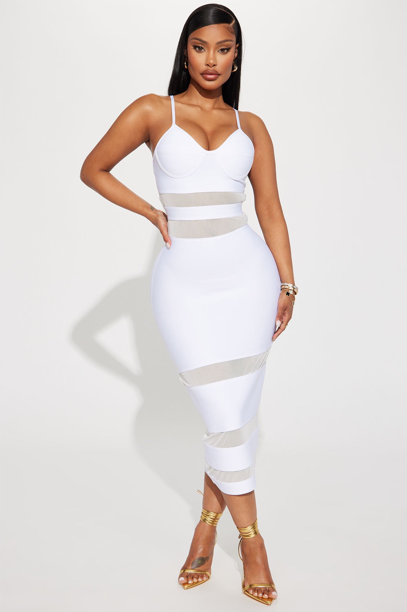 Abigail Bandage Midi Dress - White, Fashion Nova, Dresses