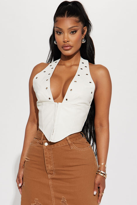 Halter-Neck Faux Leather Corset Top