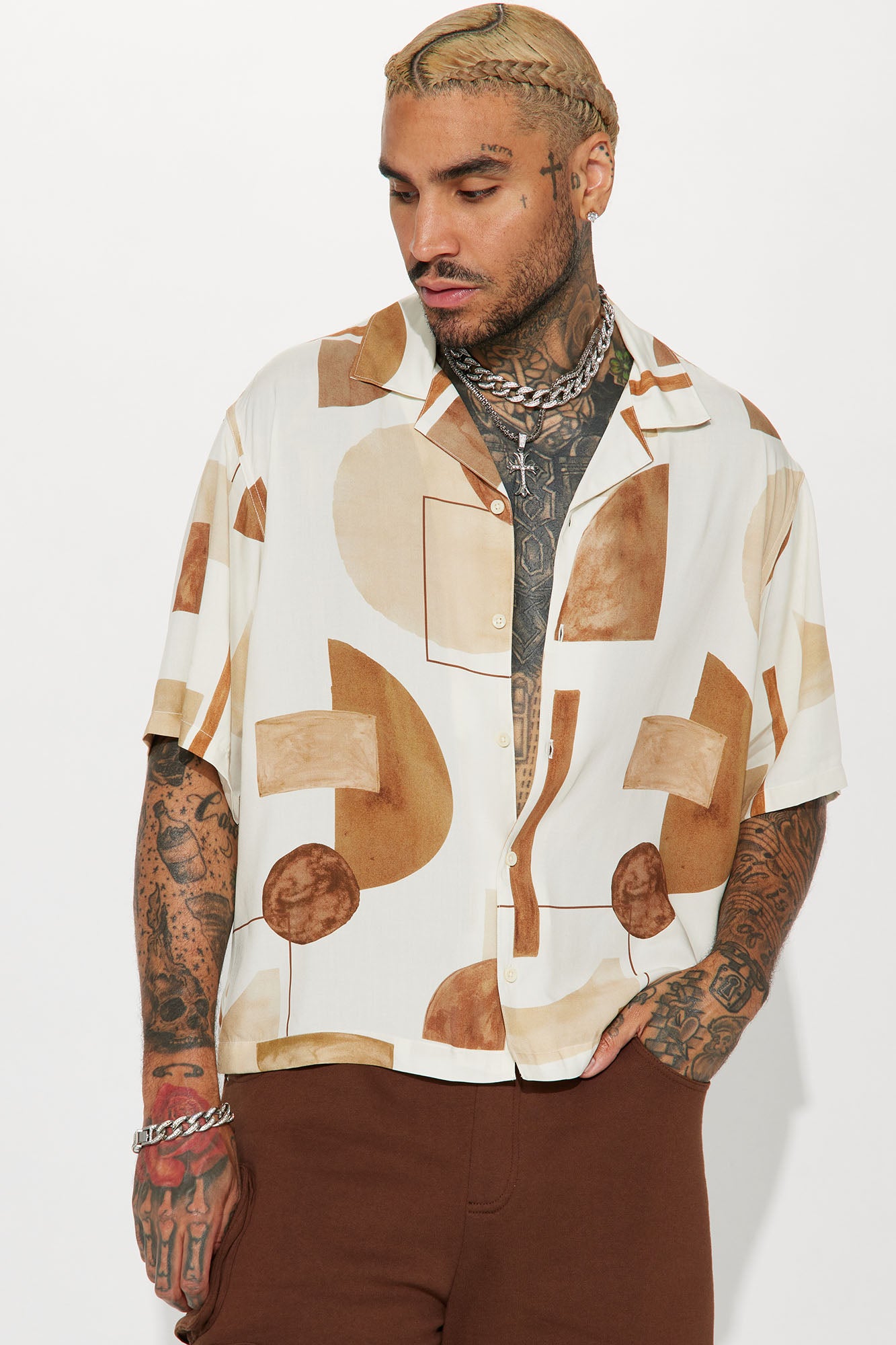 Ground Breaker Button Up Shirt - Cream/combo