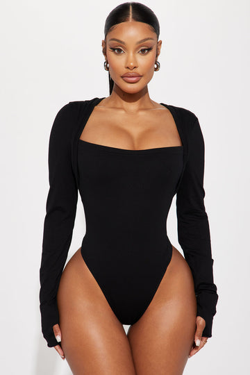 Side Plunge Bodysuit (Black) - Sexy Lingerie