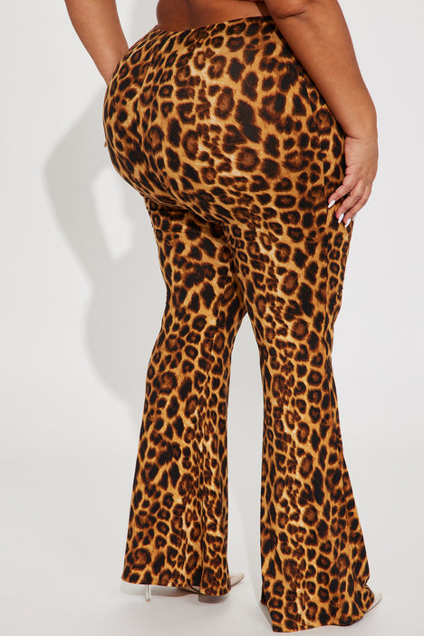 Feather-trimmed leopard-print flared pants