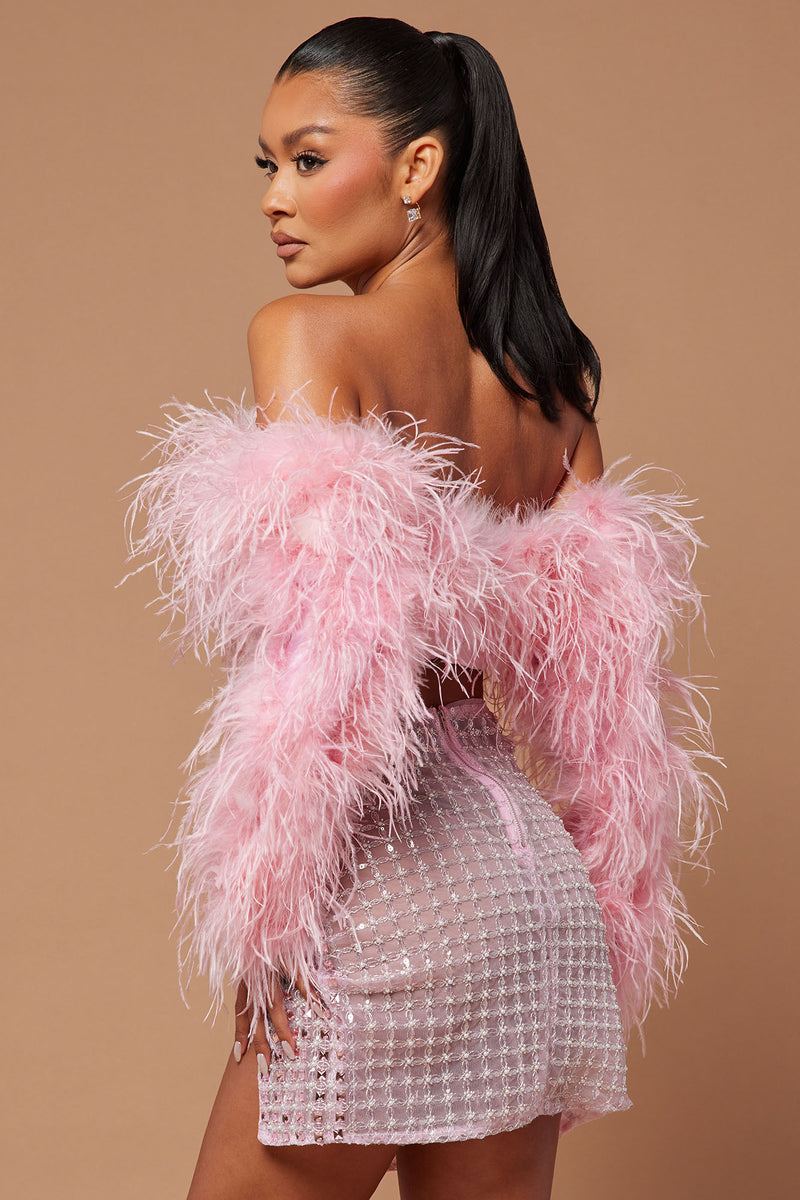 Kourt Feather Embellished Crop Top Pink Fashion Nova Luxe Fashion Nova 