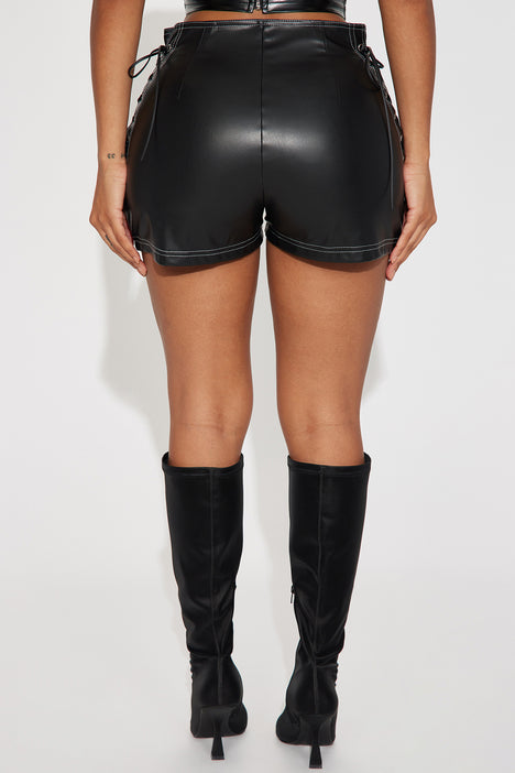 Meet Me In Vegas Faux Leather Shorts - Black