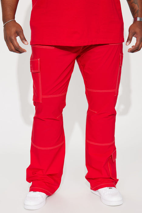 Act Like Homie Nylon Drawstring Cargo Pants - Red, Fashion Nova, Mens Pants