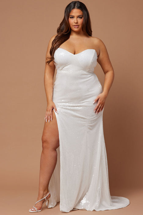 Deana Sequin Gown - White, Fashion Nova, Luxe