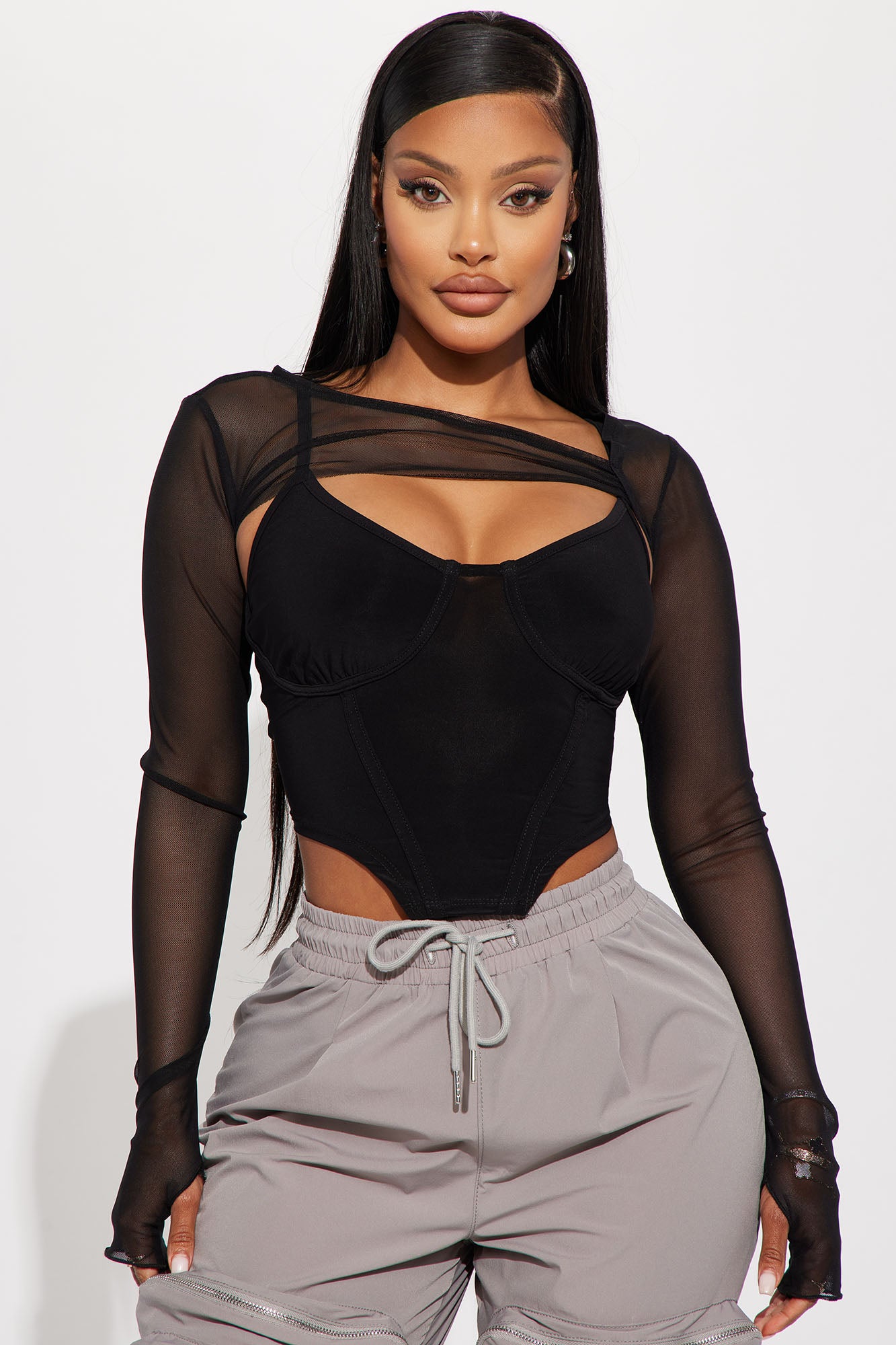 Black Mesh Top - Long Sleeve Mesh Top - Sexy Top - Going Out Top
