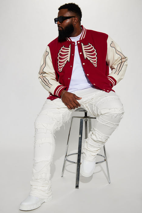 Skeleton Varsity Jacket - Red/White
