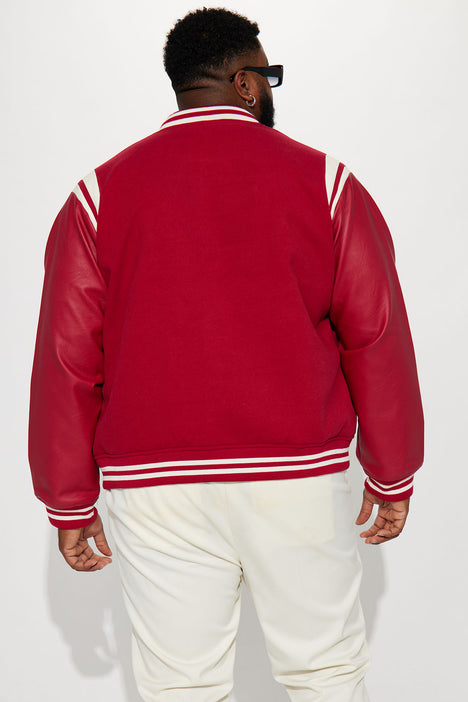 Men's Shoulder Varsity Jacket in Red Size XL by Fashion Nova