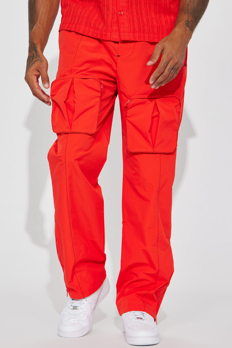 I'll Be Back Nylon Cargo Zipper Pants - Red | Fashion Nova, Mens Pants ...