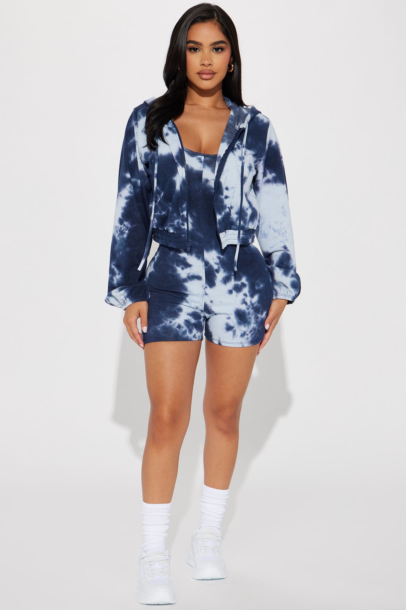 Looking Good Tie Dye Romper Set Navy combo Fashion Nova