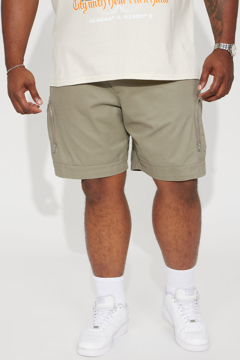 Zip Strap Relaxed Cargo Shorts - Olive | Fashion Nova, Mens Shorts ...