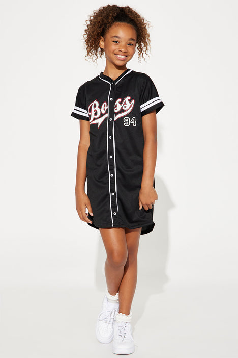 Mini Boss 94 Mesh Knit Baseball Jersey Dress - Black, Fashion Nova, Kids  Dresses