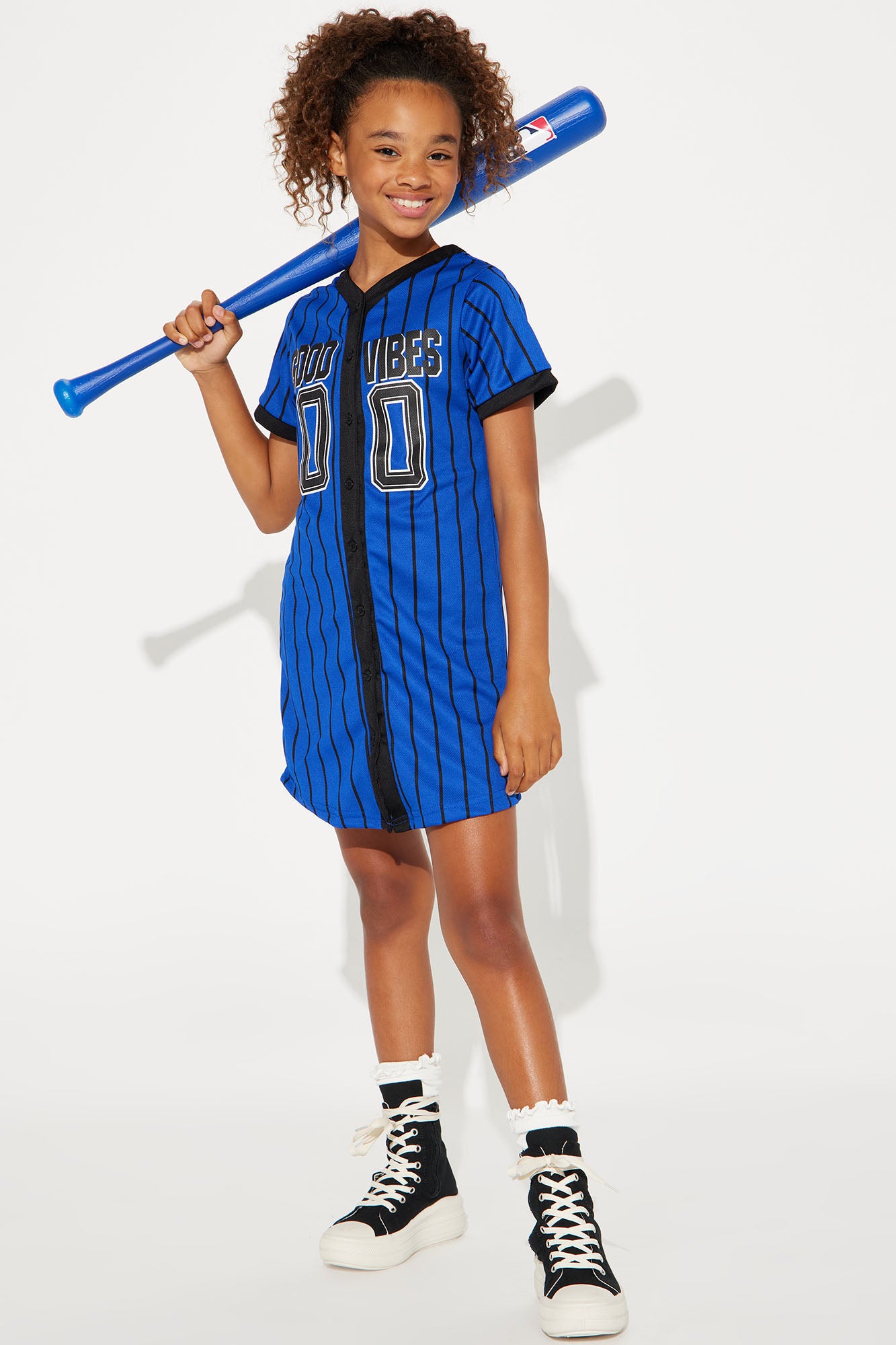 Mini Good Vibes Mesh Knit Baseball Jersey Dress - Blue/Black, Fashion  Nova, Kids Dresses