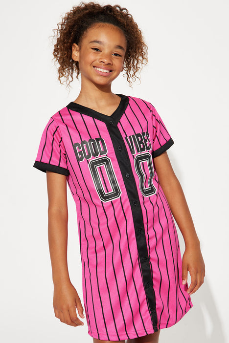 Mini Good Vibes Mesh Knit Baseball Jersey Dress - Black/Pink, Fashion  Nova, Kids Dresses