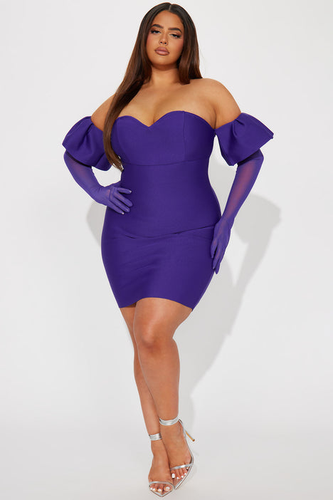 Fashion Nova Light Blue, White, and Purple Floral Mini Wrap Dress with Belt  & Puff Sleeves, Size 3X