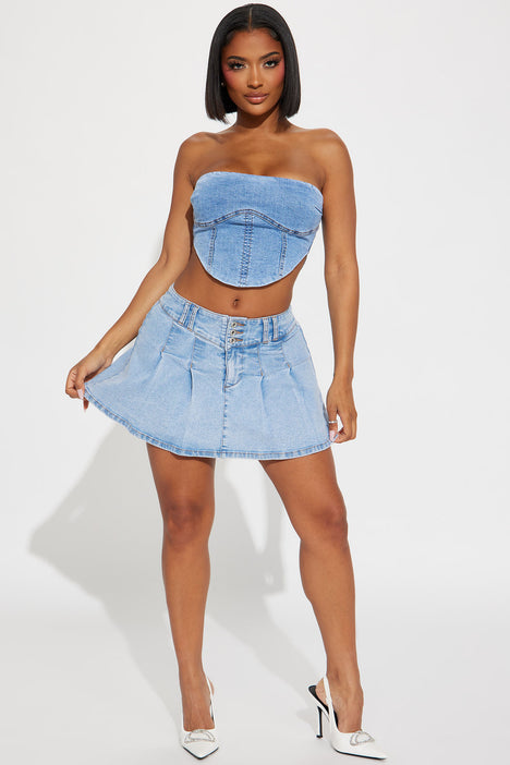 Lead You On Pleated Denim Mini Skirt - Medium Wash, Fashion Nova, Skirts