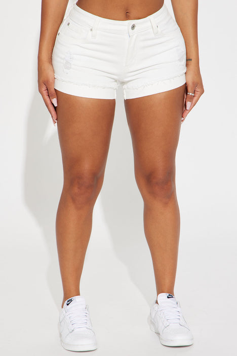 Simplicity Stretch Distressed Denim Shorts - White
