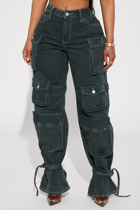  Trendy Retro Women Jeans Cargo Jeans 6 Pocket Jeans