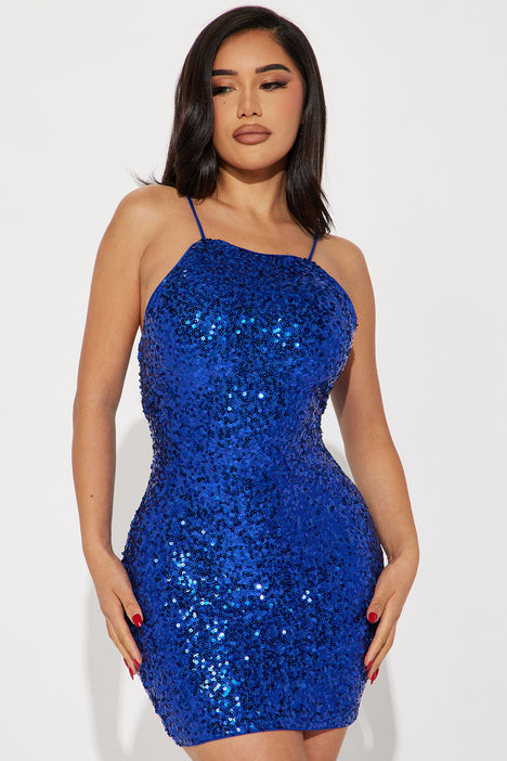 Royal Blue Backless Sequin Mini Dress | Womens | X-Small (Available in S, M, L, XL) | 100% Polyester | Lulus Exclusive | Backless Dresses