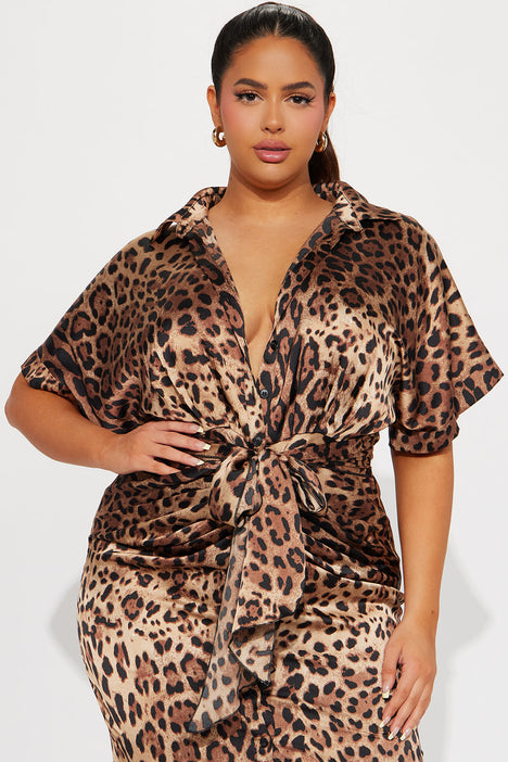 Fashion Nova Dress Womens Plus Size 1X Body Moves Midi Leopard Print