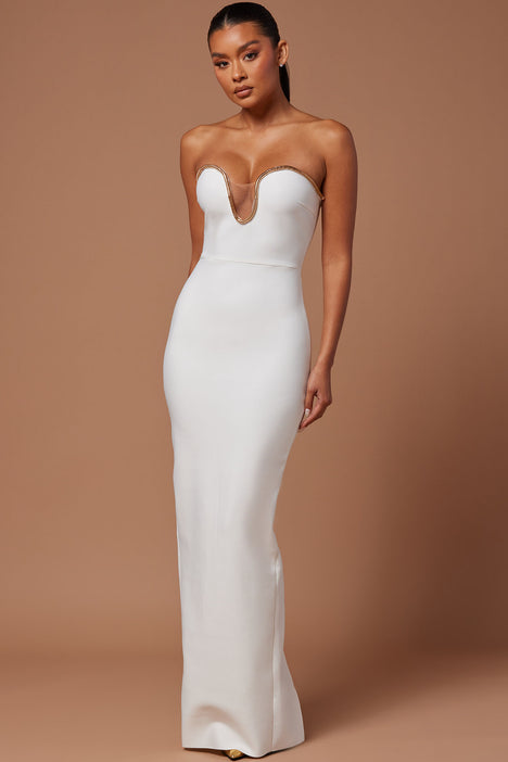 Faye Bandage Fringe Maxi Dress - White, Fashion Nova, Luxe
