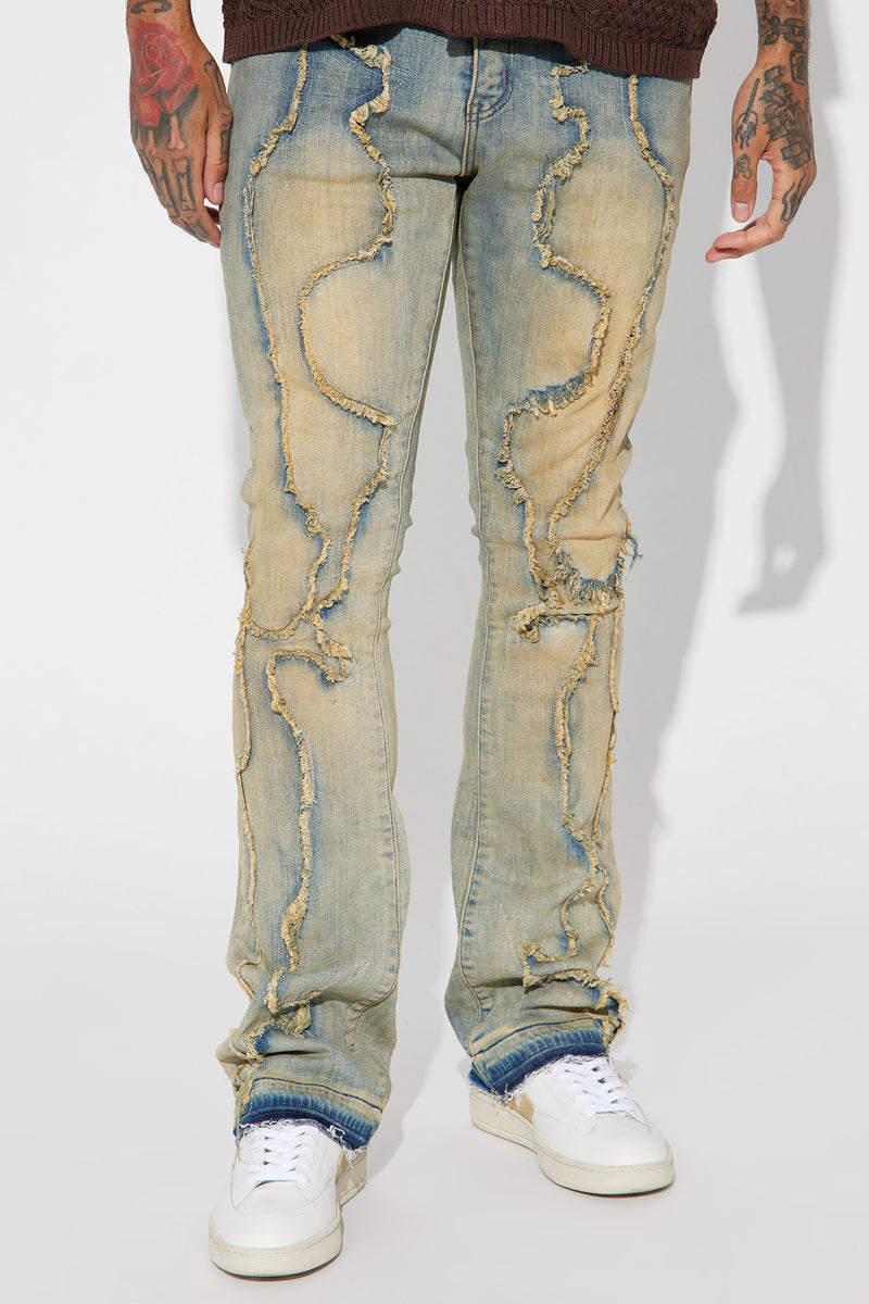 Feeling Good Ripped Stacked Skinny Flare Jeans - Vintage Blue Wash ...